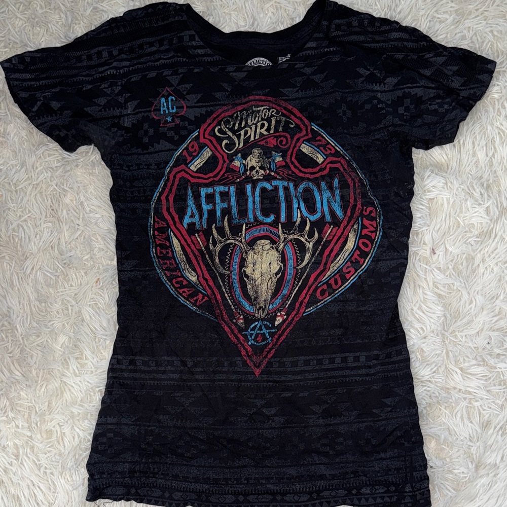 Affliction Black and Red Graphic Women Small Tee